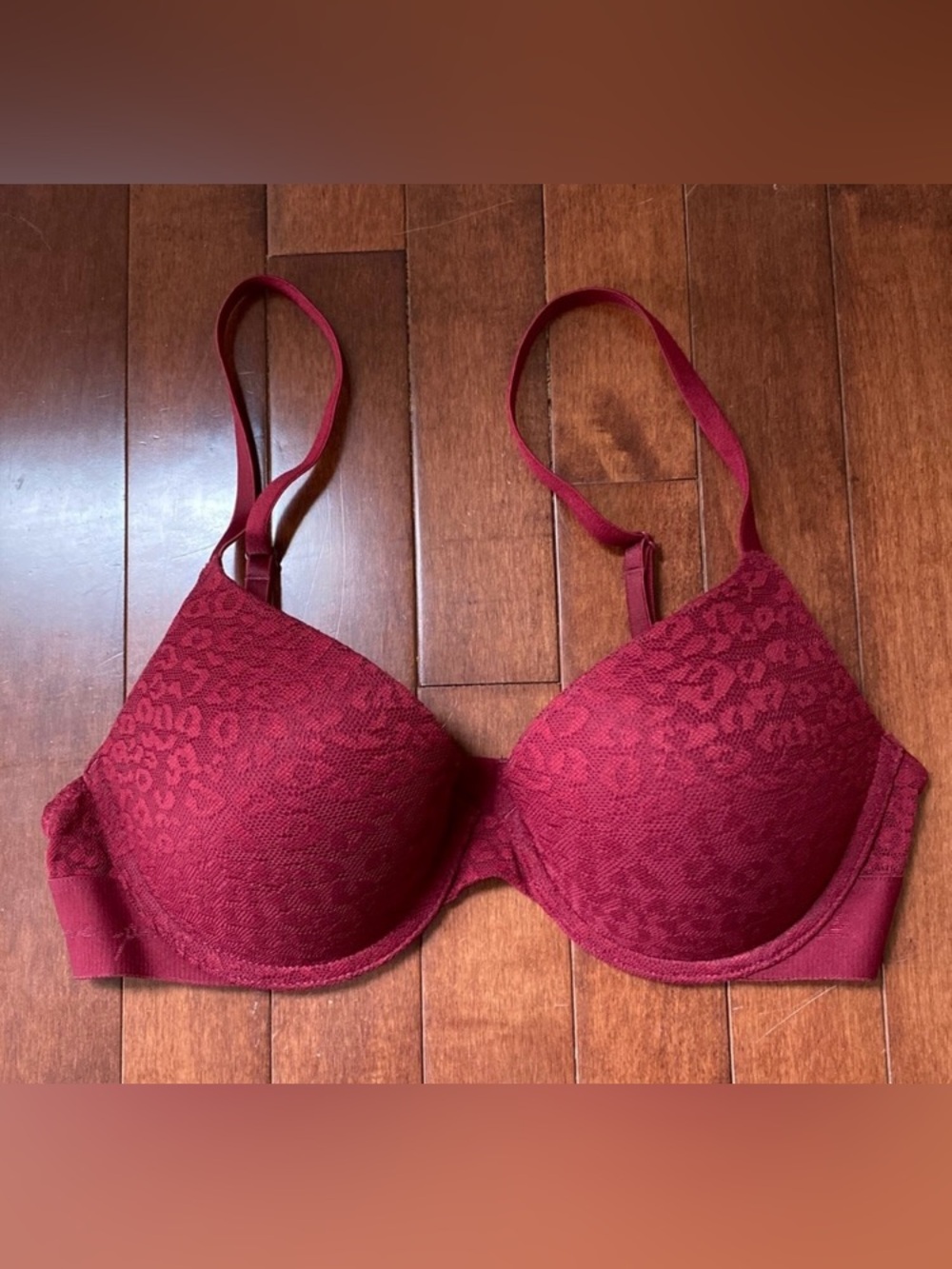 Pink Victoria Secret’s Burgandy Leopard Lace 34C Romantic Coquette Push Up Bra